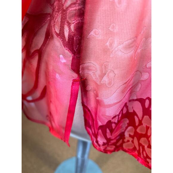 Chico's Women's Size 1 Medium Red Semi Sheer Silk Blend Long Sleeve Tops Blouse - Picture 9 of 11